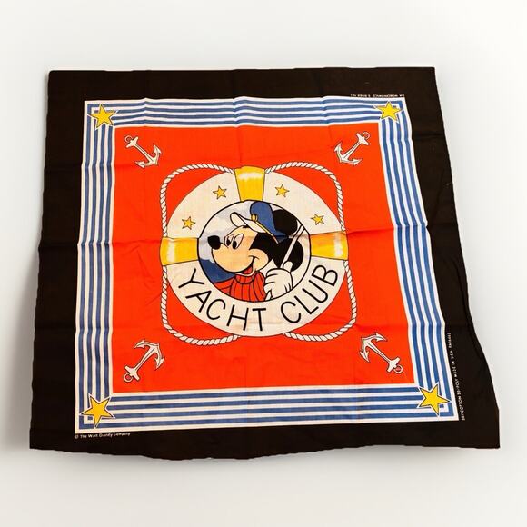 Vintage Disney Mickey Mouse Yacht Club Bandana Nautical Scarf 21x21 Red Blue - Picture 1 of 4